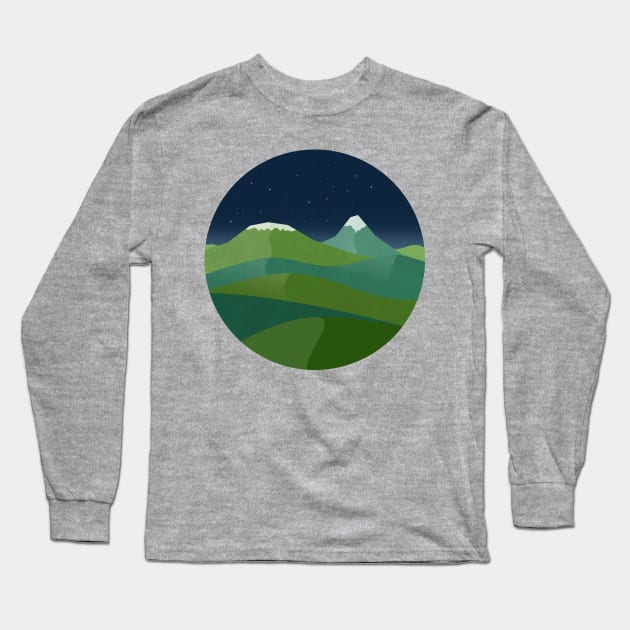 Mountainous night landscape Long Sleeve T-Shirt by Javisolarte